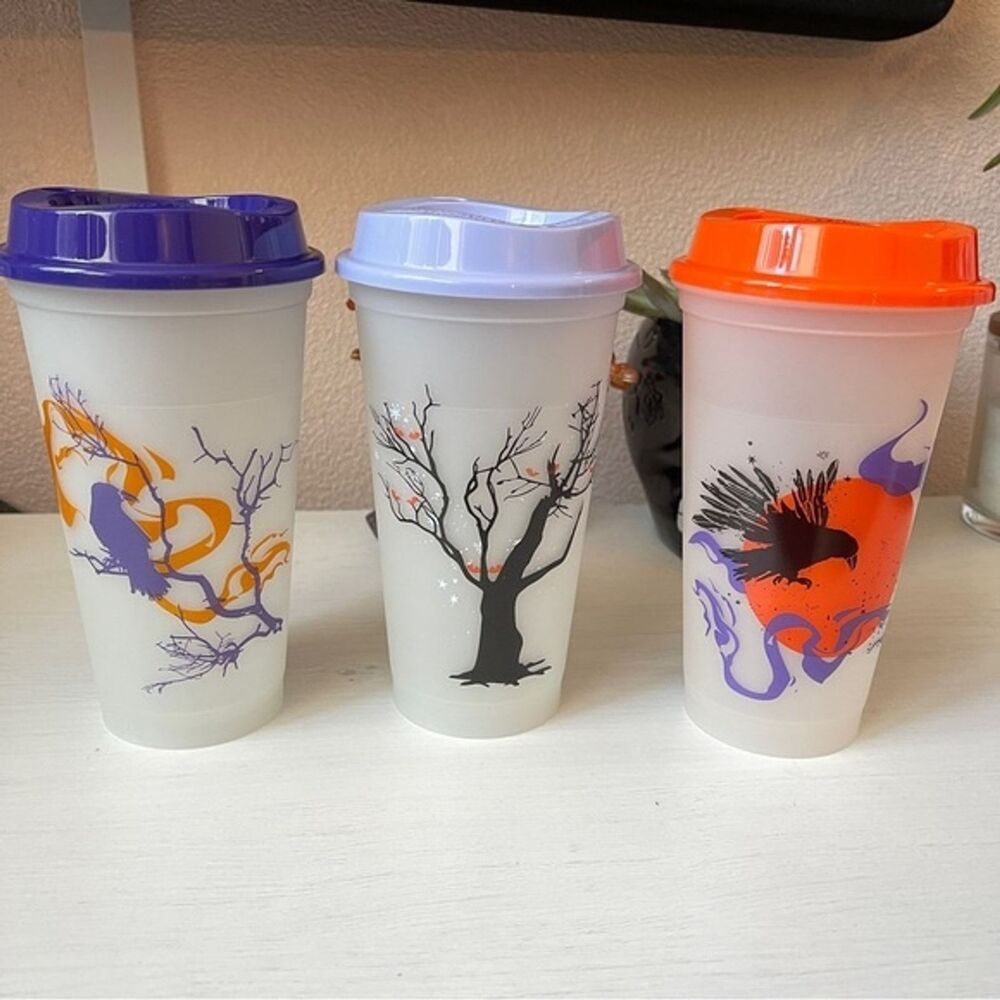 3 Starbucks Halloween Glow In The Dark Cups Reusable With Lids